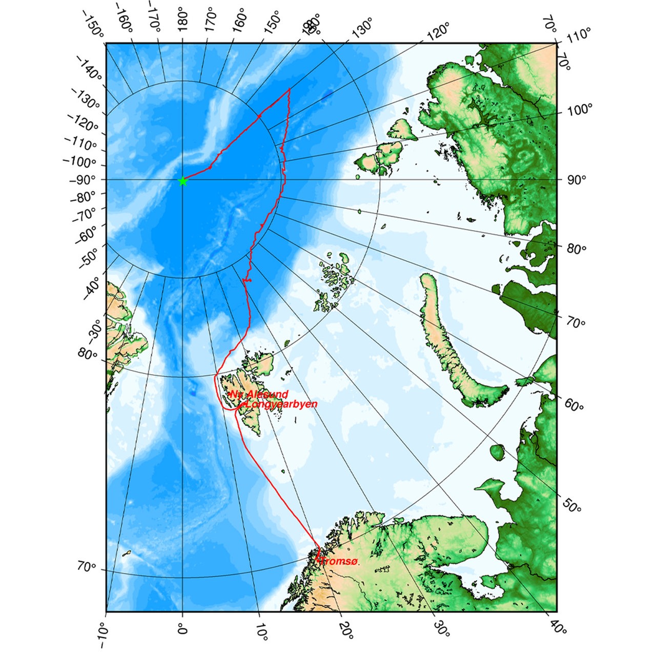 Karte der Reiseroute der Polarstern des AWI