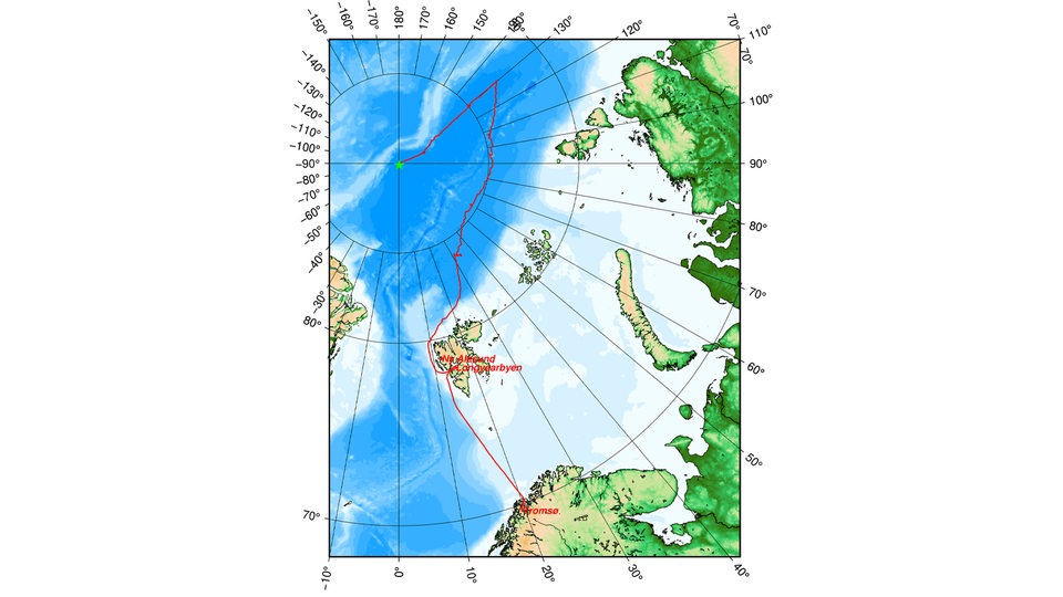 Karte der Reiseroute der Polarstern des AWI