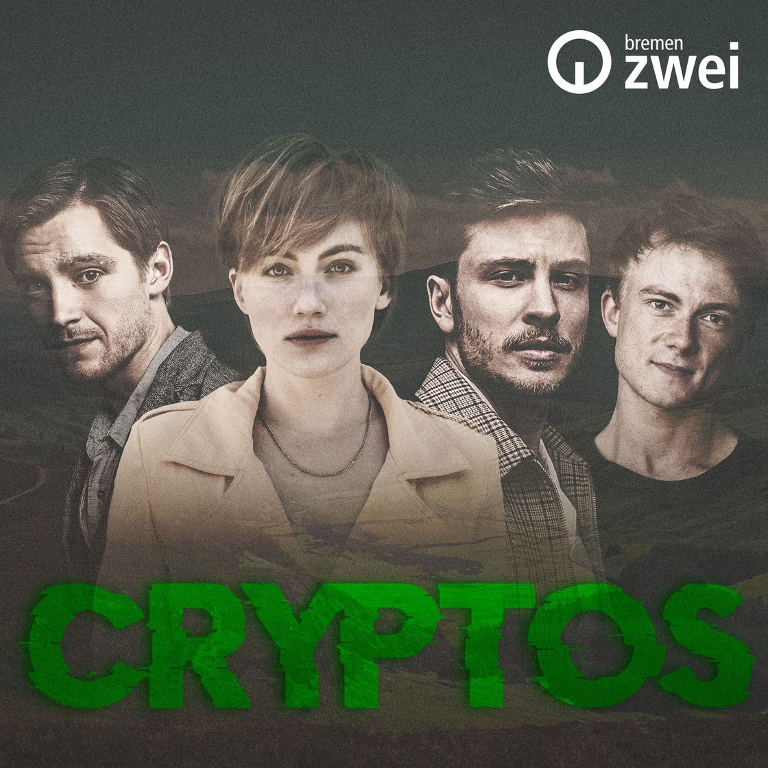 Vier Personen nebeneinander darunter der Schriftzug "Cryptos"