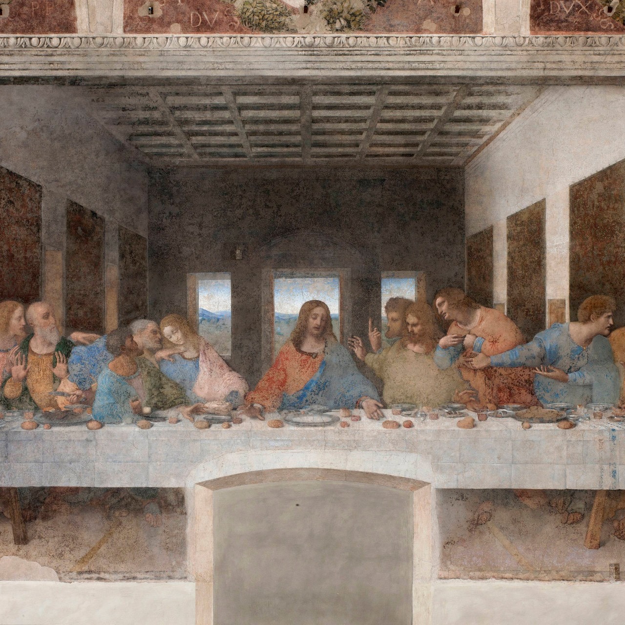 Leonardo da Vinci: Das letzte Abendmahl (1495-1497) nach einer Restauration im Jahre 200