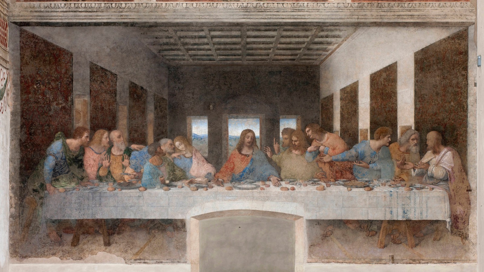 Leonardo da Vinci: Das letzte Abendmahl (1495-1497) nach einer Restauration im Jahre 200