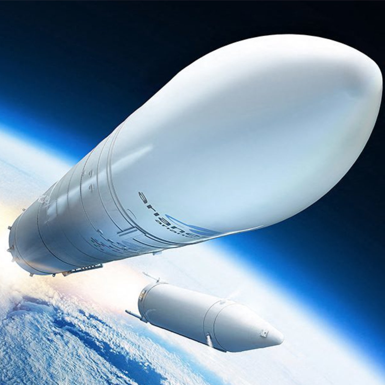 Simulation einer Ariane 6-Rakete im Weltraum