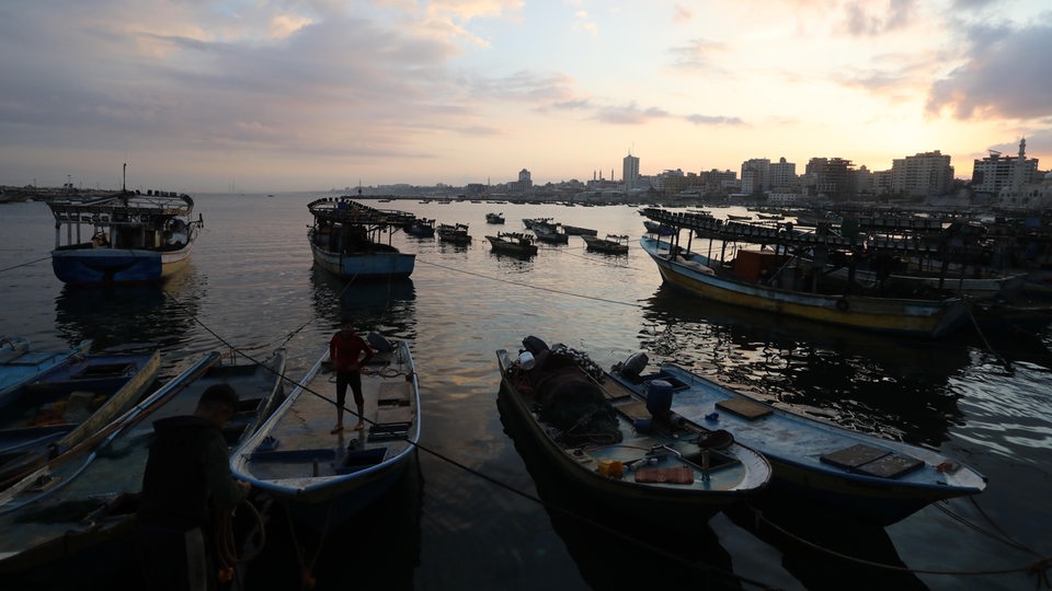 Fischer im Hafen von Gaza-Stadt verkaufen Fische von ihren Booten (Archivbild)