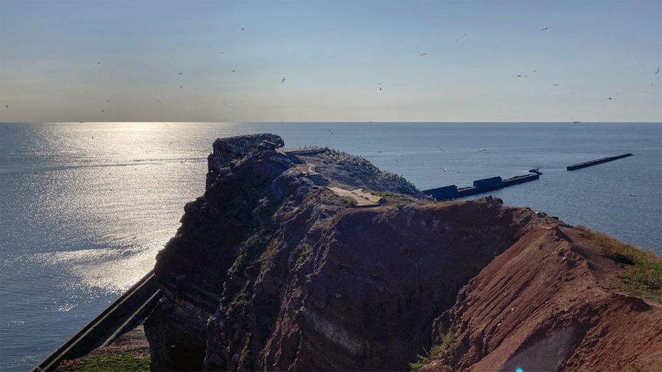 Blick vom roten Felsen auf Helgoland aufs Meer