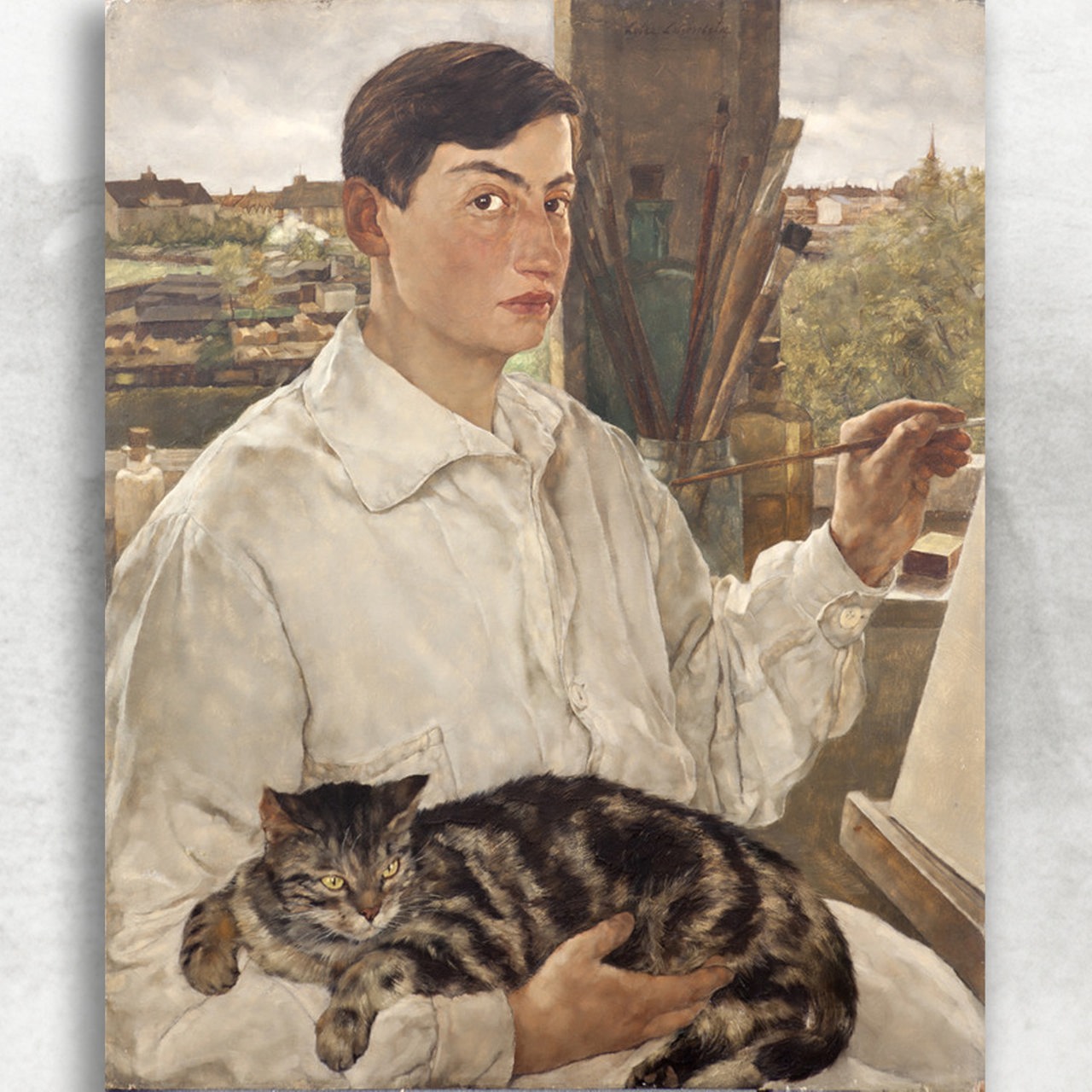 Lotte Laserstein: Selbstporträt mit Katze/Ölgemälde 1921