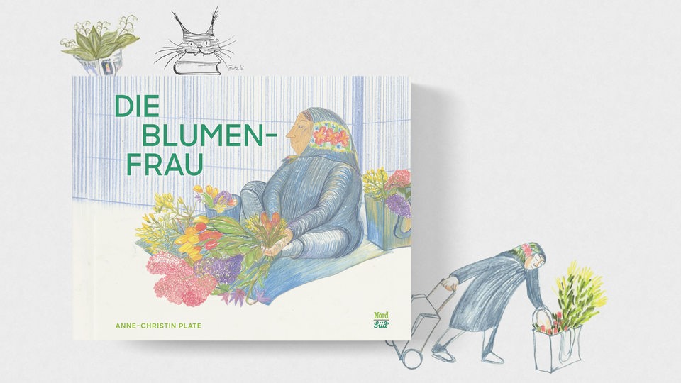 Buchcover "Die Blumenfrau" von Anne-Christin Plate, mit Grafikelementen als Luchs des Monats