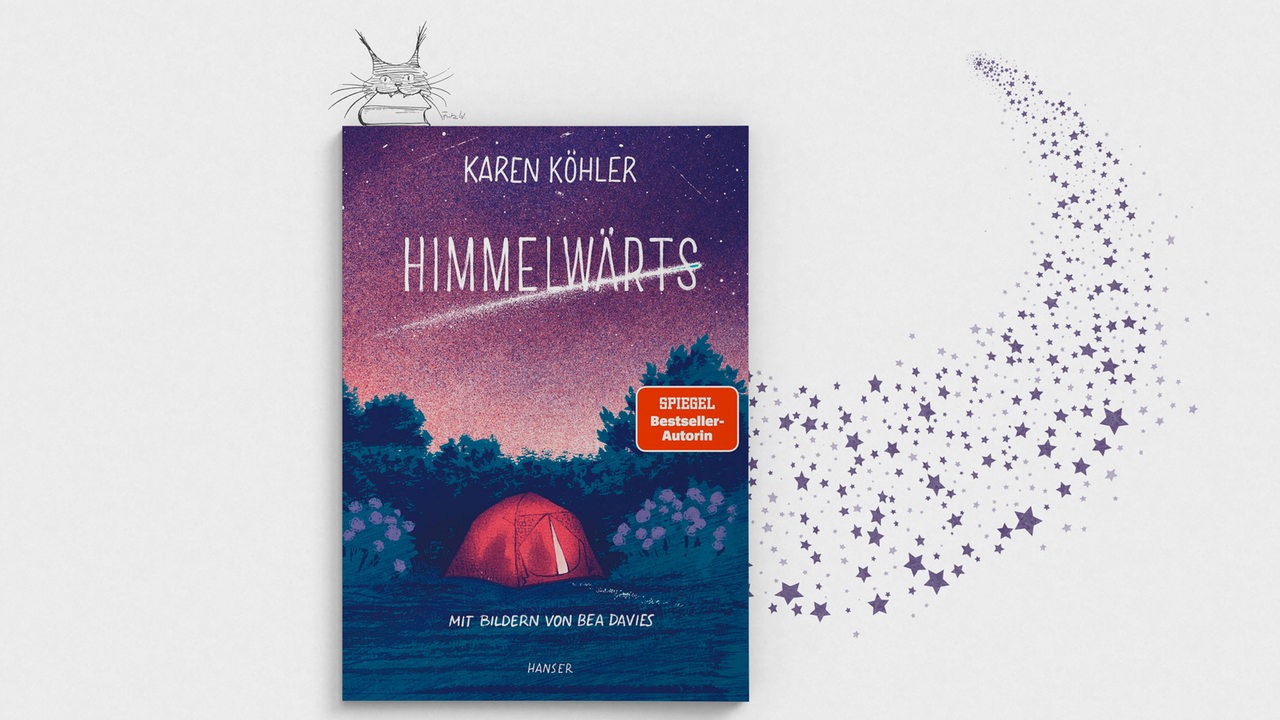 Buchcover Roman Karen Köhler und Bea Davies "Himmelwärts" als Luchs des Monats gestaltet