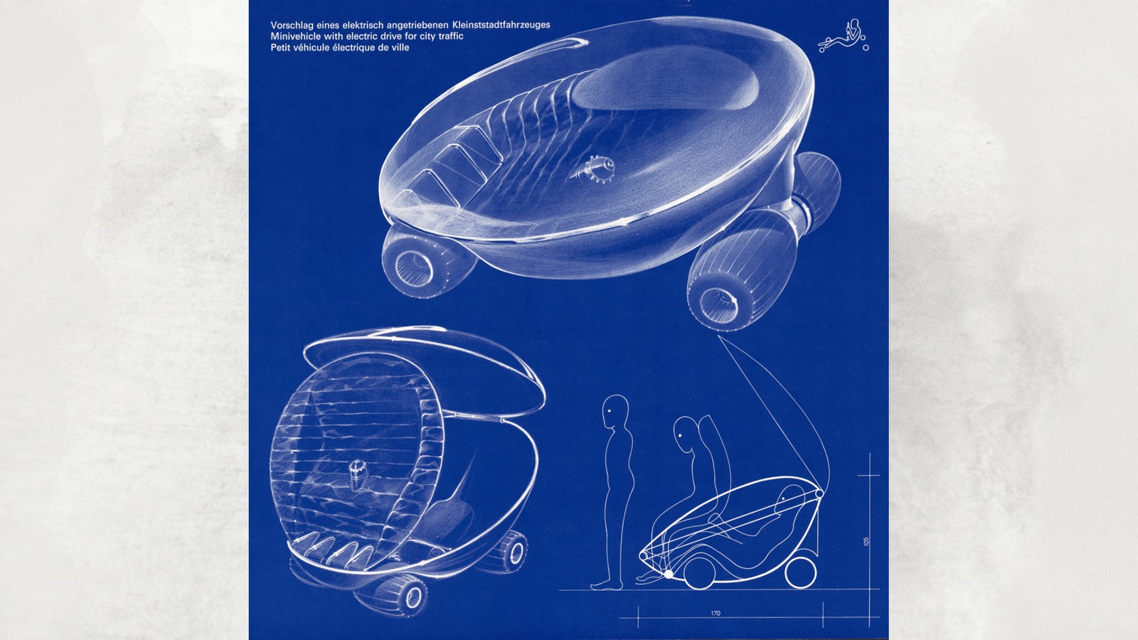 Zeichnung aus Ylem, Vorschlag eines elektronischen Kleinstadtfahrzeugs, 1971, Sammlung POPDOM