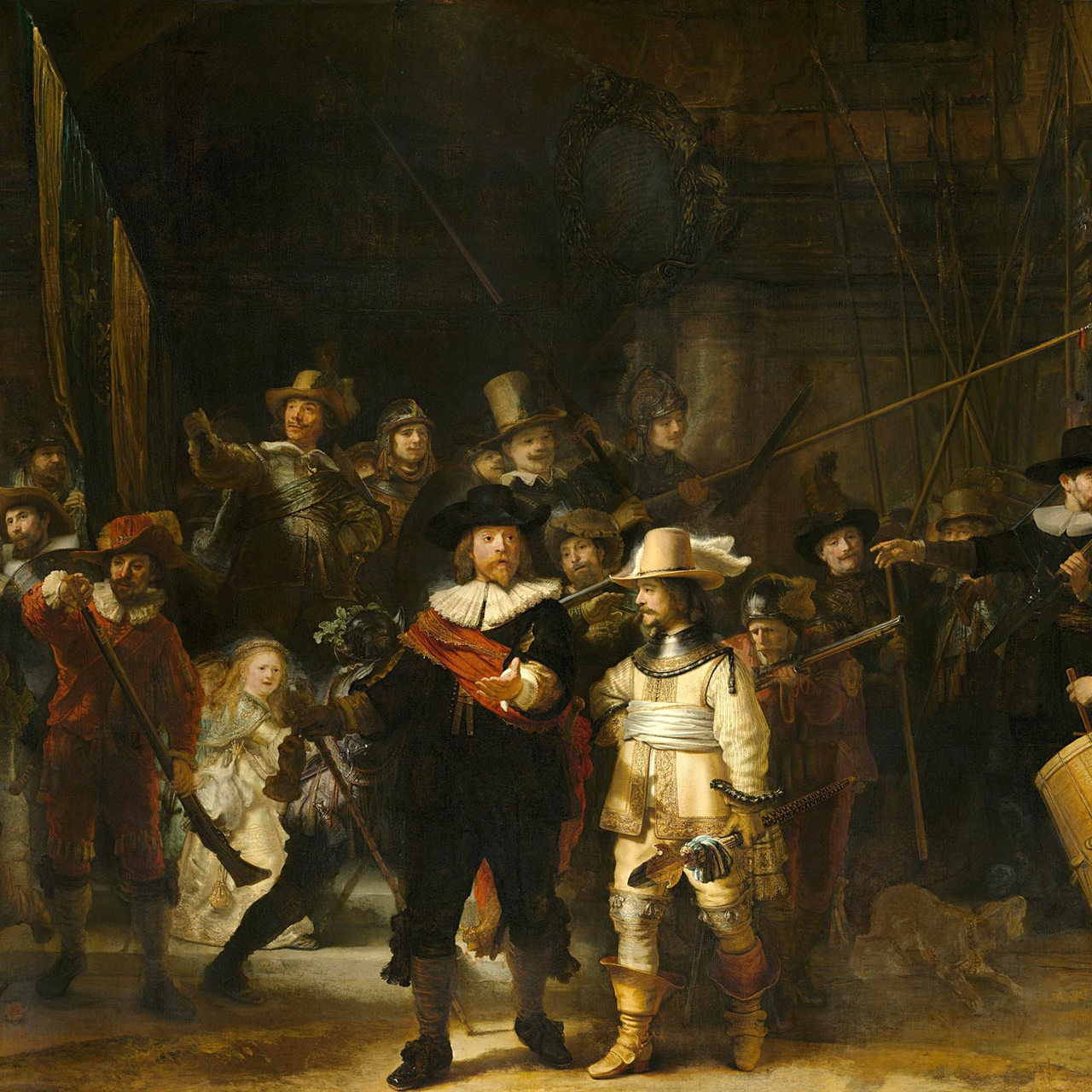 Die Nachtwache, Milizkompanie des Bezirks II unter dem Kommando von Hauptmann Frans Banninck Cocq, Gemälde von Rembrandt van Rijn