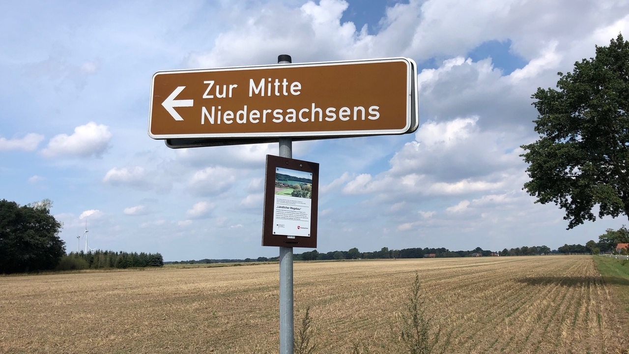 Hinweisschild "Zur Mitte NIedersachsens"