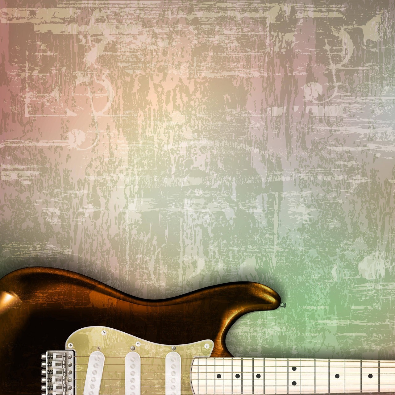 Abstrakter grauer Hintergrund, am unteren Bildrand befindet sich im Anschnitt eine Gitarre.