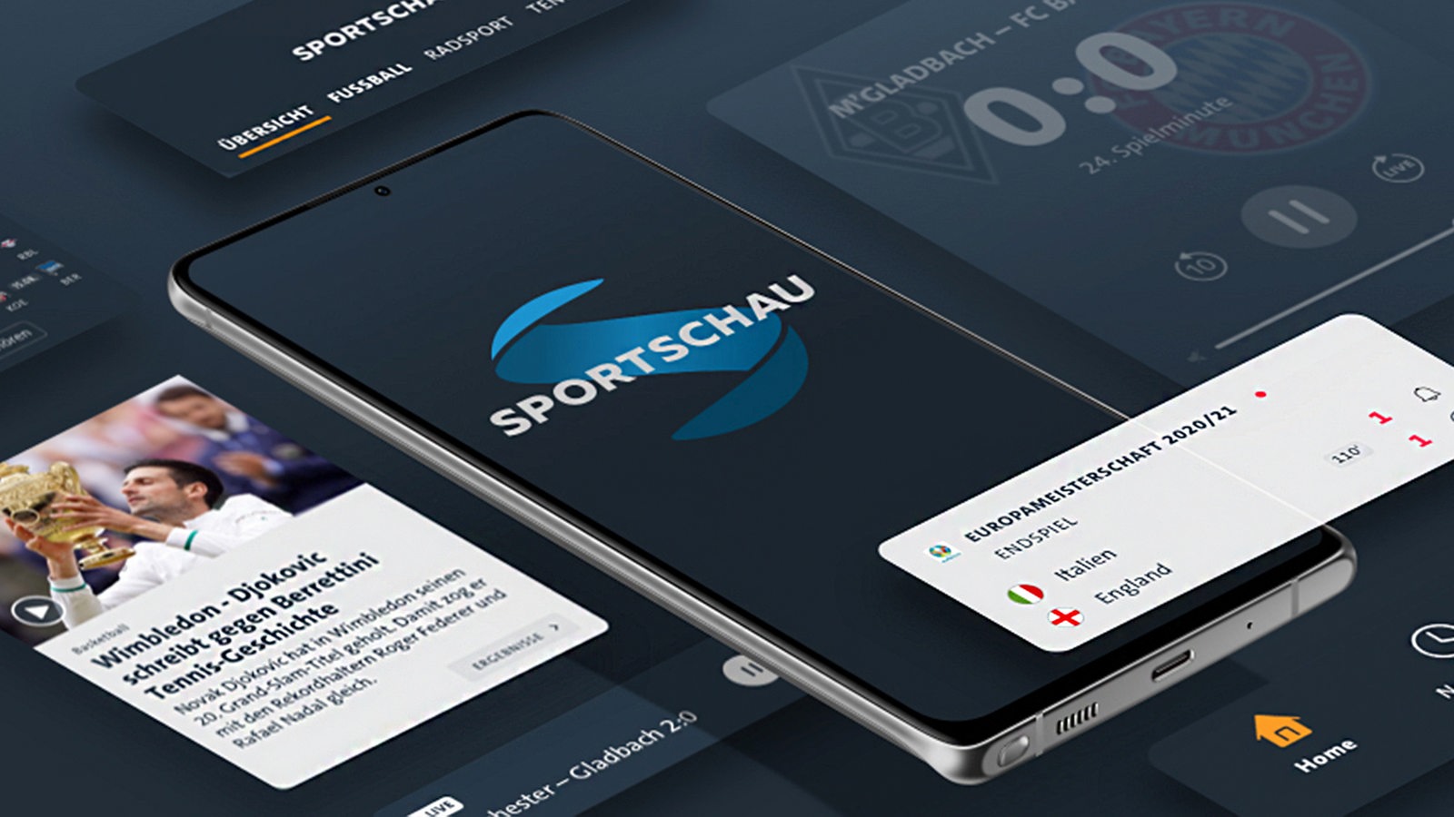 Auf einem Smartphone ist die Sportschau-App zu sehen.