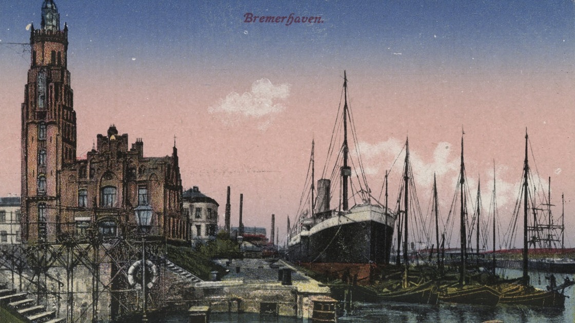 Historische Aufnahme des Simon Loschen Turms in Bremerhaven, Postkarte um 1910