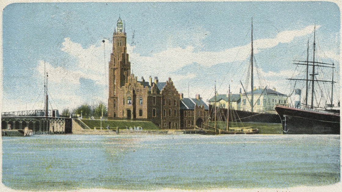 Historische Aufnahme des Simon Loschen Turms in Bremerhaven, Postkarte um 1900