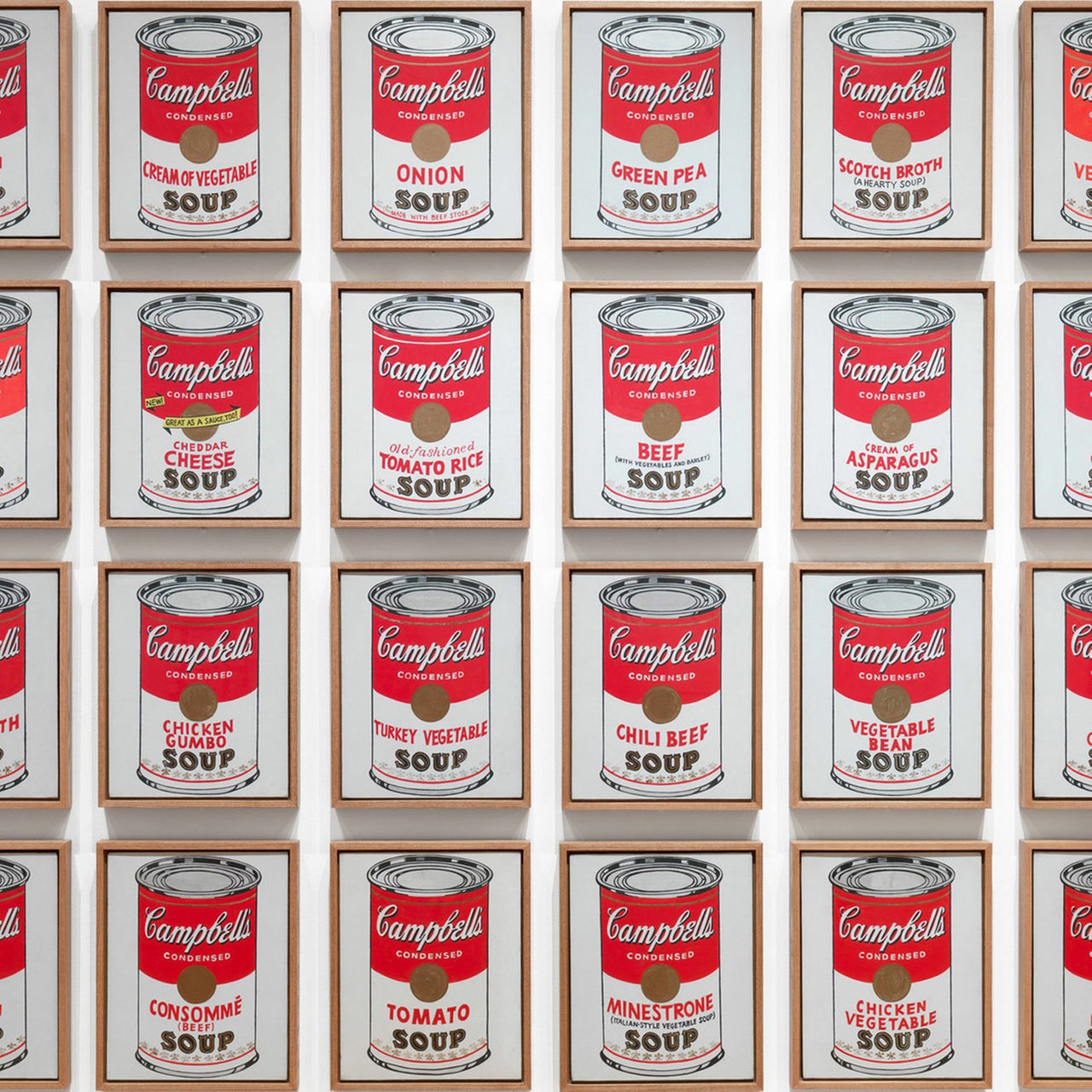 Kunstwerk von Andy Warhol zeigt 32 Dosen mit "Campbell Tomato Soup"