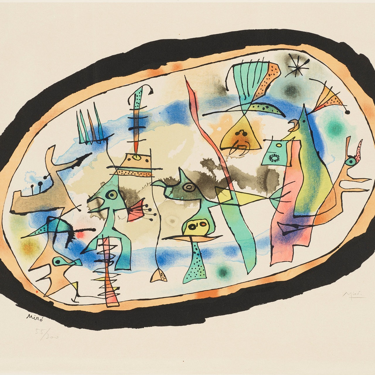 Farblithografie von Joan Miró mit geografischen Formen