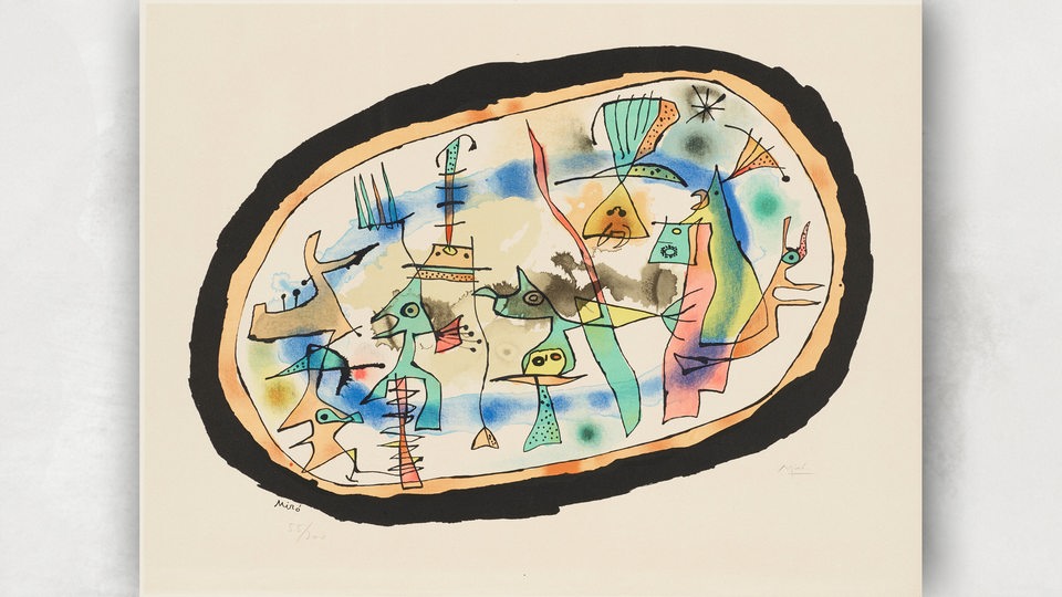 Farblithografie von Joan Miró mit geografischen Formen